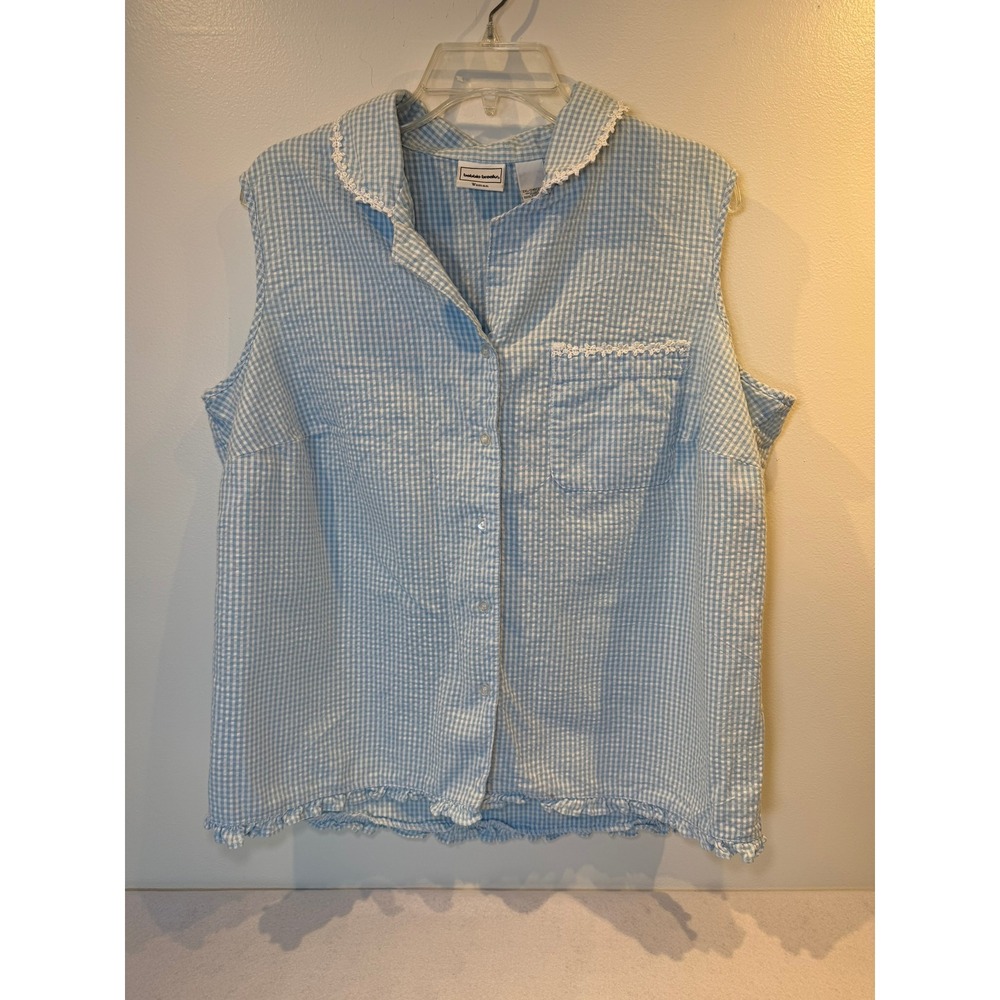 Bobbie Brooks Gingham Sleeveless Top Blue White Lace Trim Ruffle Hem 2XL 20W
